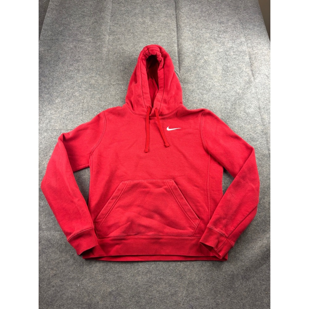 Nike Sportswear Essential Hoodie Red Fleece Pullover Swoosh Womens Small